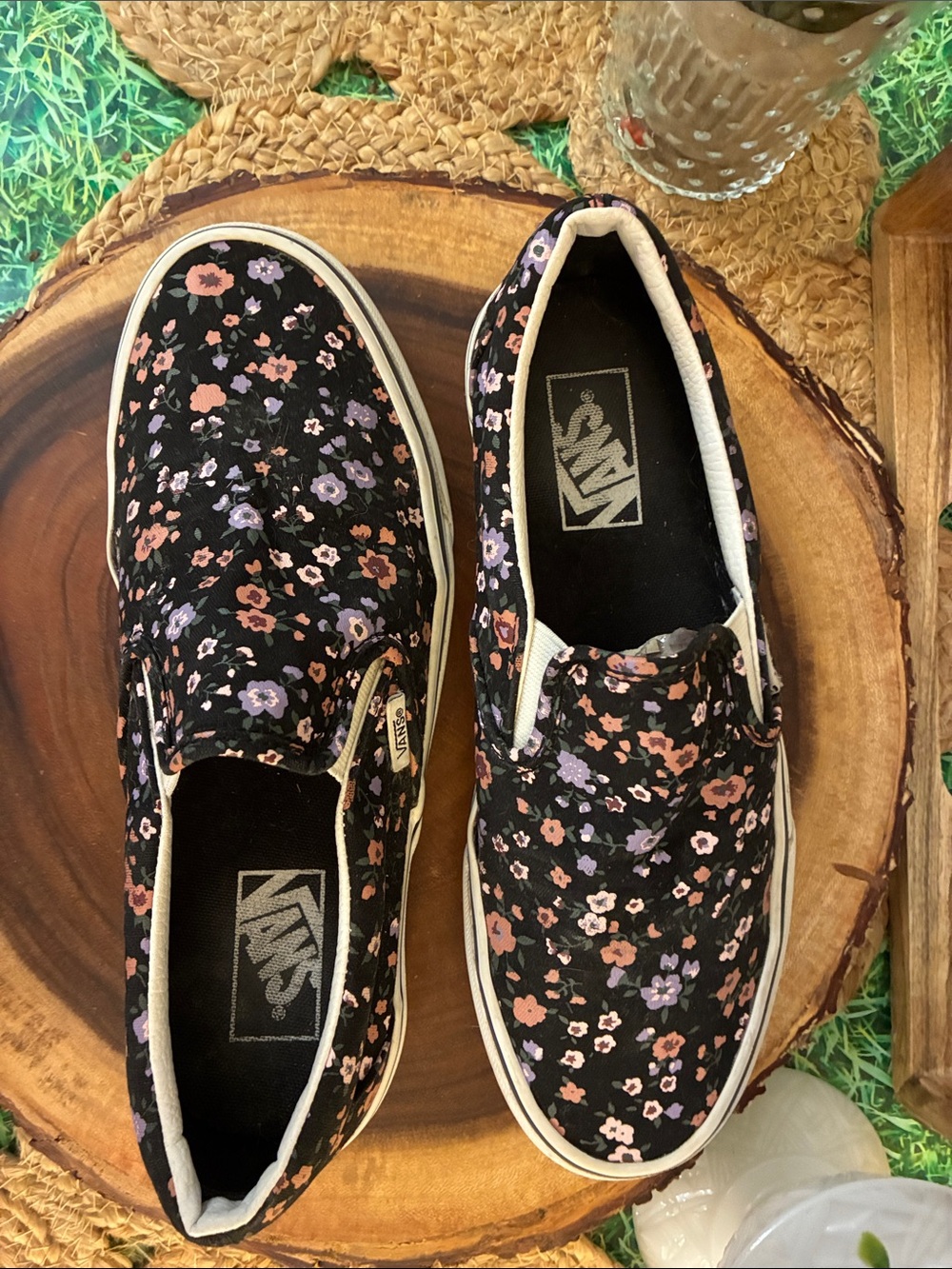 Vans Black Slip-On Sneakers with Pink & Lavender Floral Pattern - Picture 9 of 11